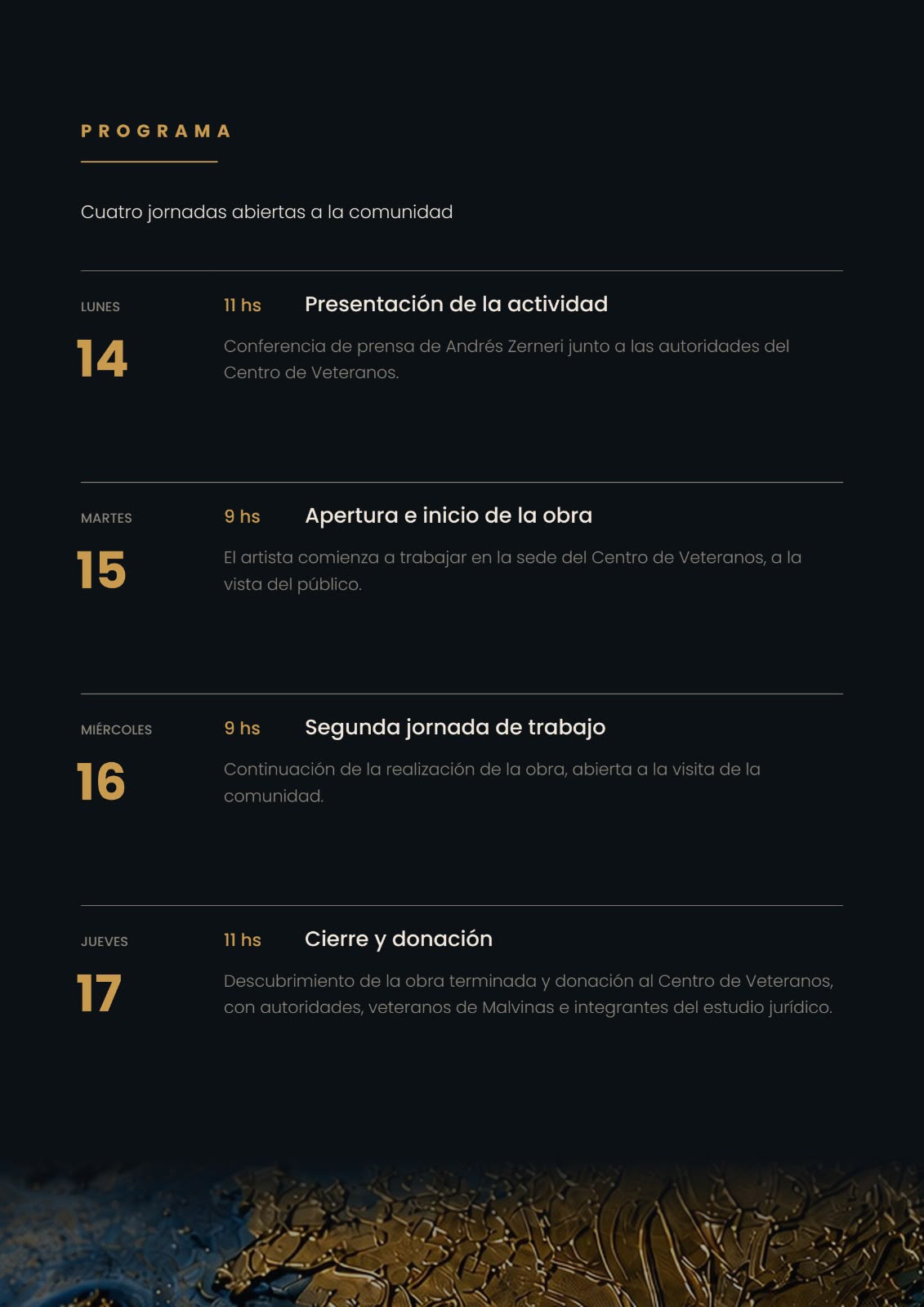Programa de las cuatro jornadas abiertas a la comunidad de Soberanía desde la Paz